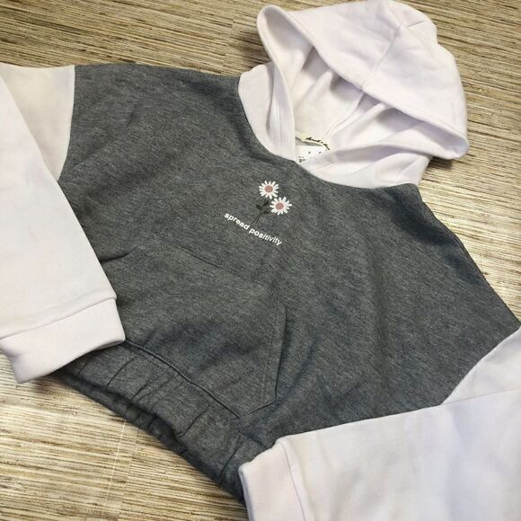 S-200 Heart Women's Hoodie "spread Positivity" cropped Sweatshirt GRAY sz L - Picture 1 of 1